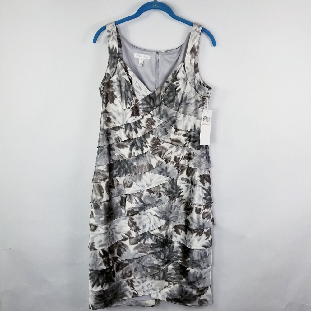 London Times Silver Gray Metalic Ruffle Dress